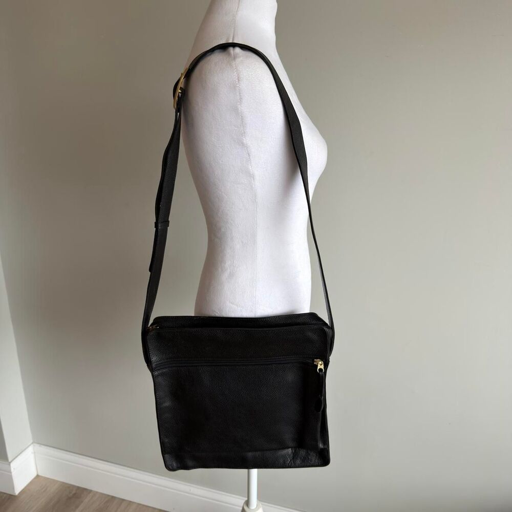 J.P. Ourse & CIE Geneve Black Pebbled Leather Messenger Bag Purse VTG Gold Tote